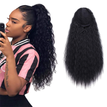 Wholesale Afro kinky curly drawstring Ponytail hair extension for black women,raw virgin natural color remy human Hair